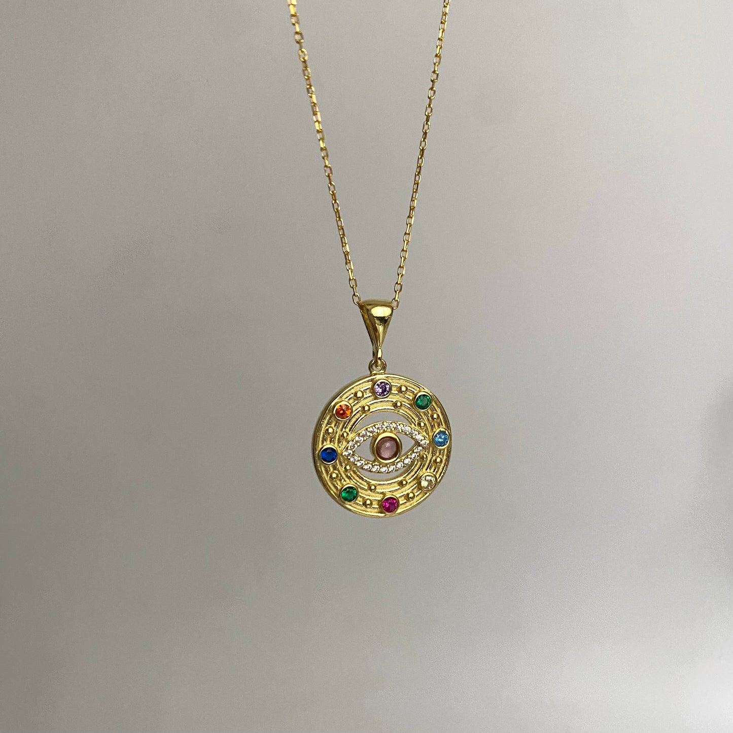 925 Sterling Silver Chakra Colorful Eye Necklace