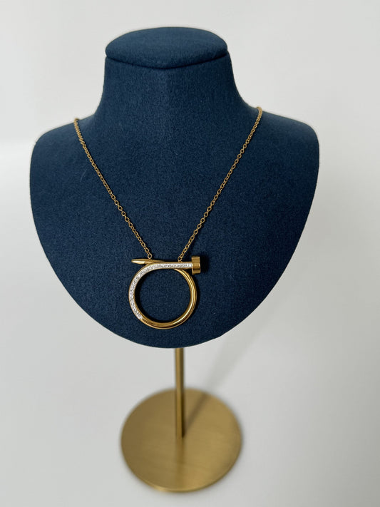 Gold Hoop Necklace with Chic Nail Detail