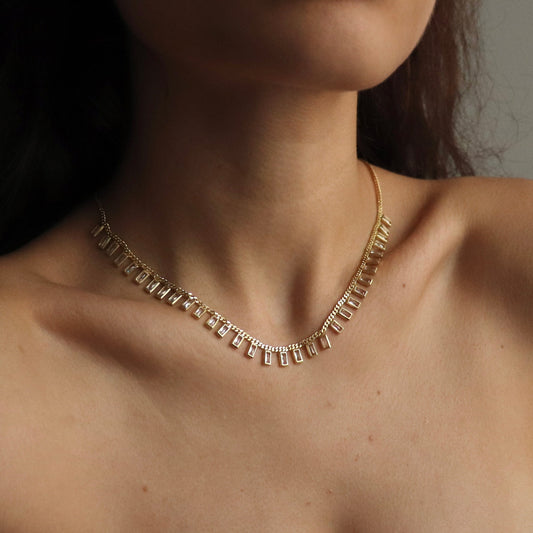 Stunning 925 Sterling Silver Baguette Drop Necklace