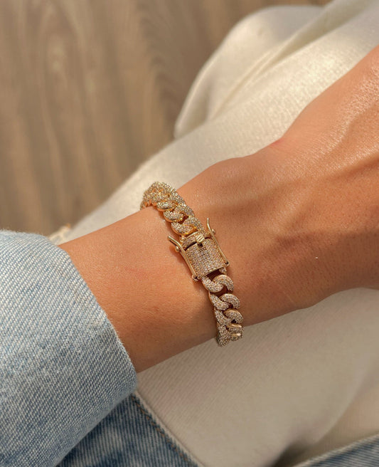 Stunning Cuban Link Gold Bracelet with Sparkling Zircon Stones