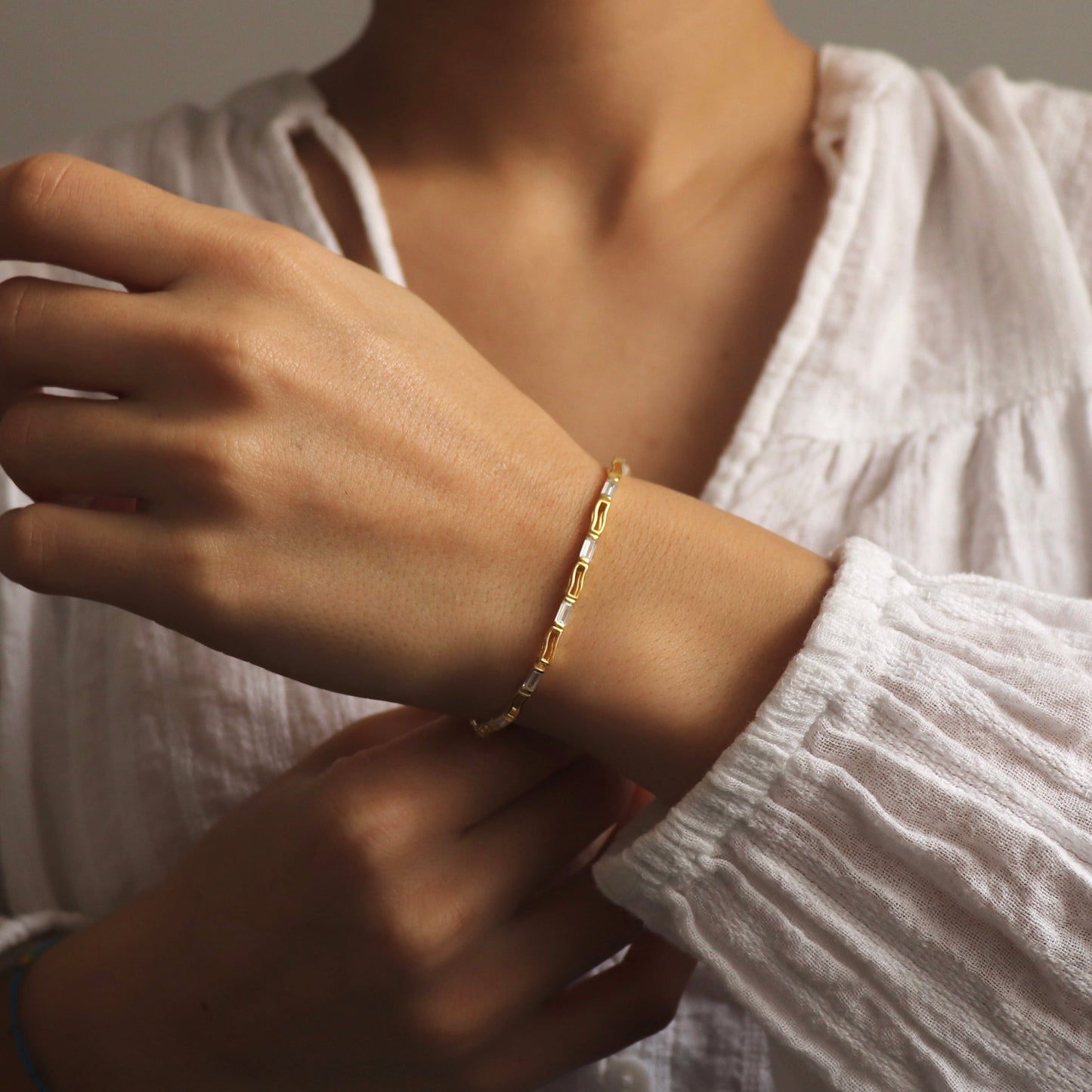 Luxury 925 Silver Bracelet with White Baguette Stones