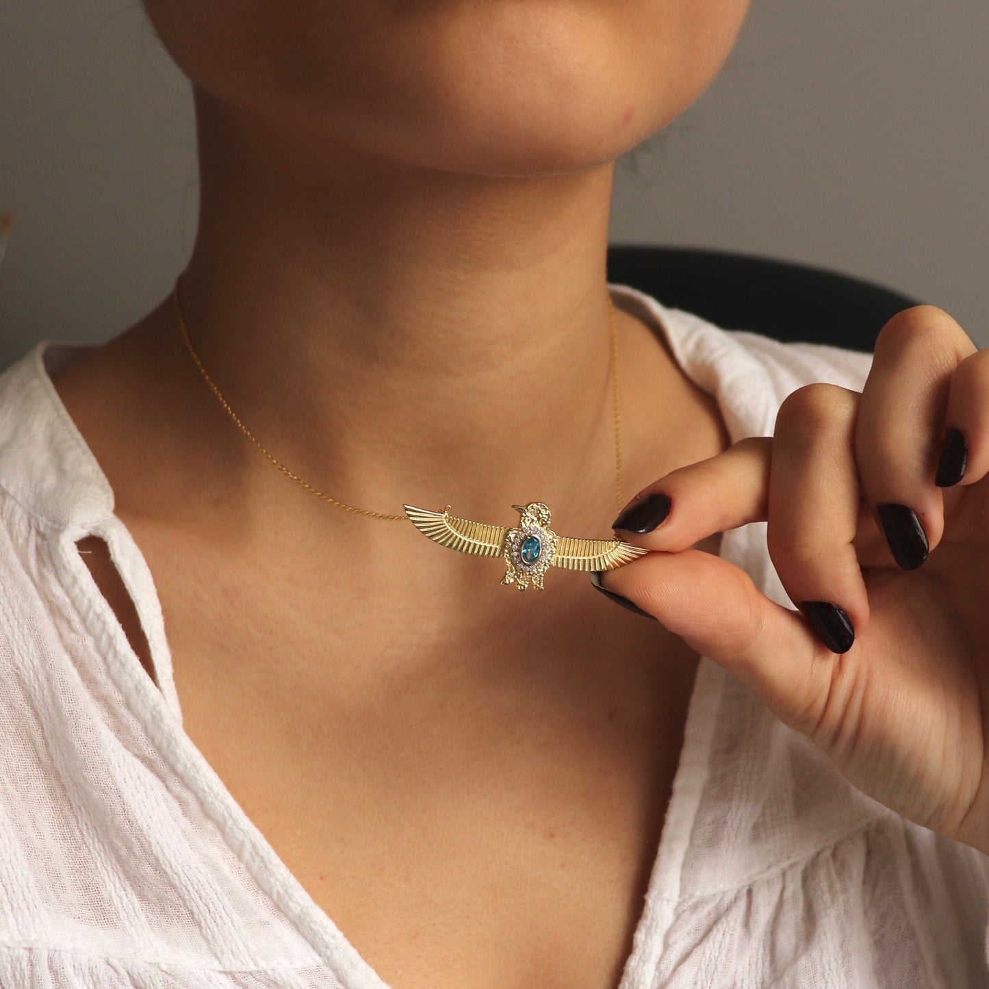 925 Sterling Silver Aquamarine Detail Bird Necklace