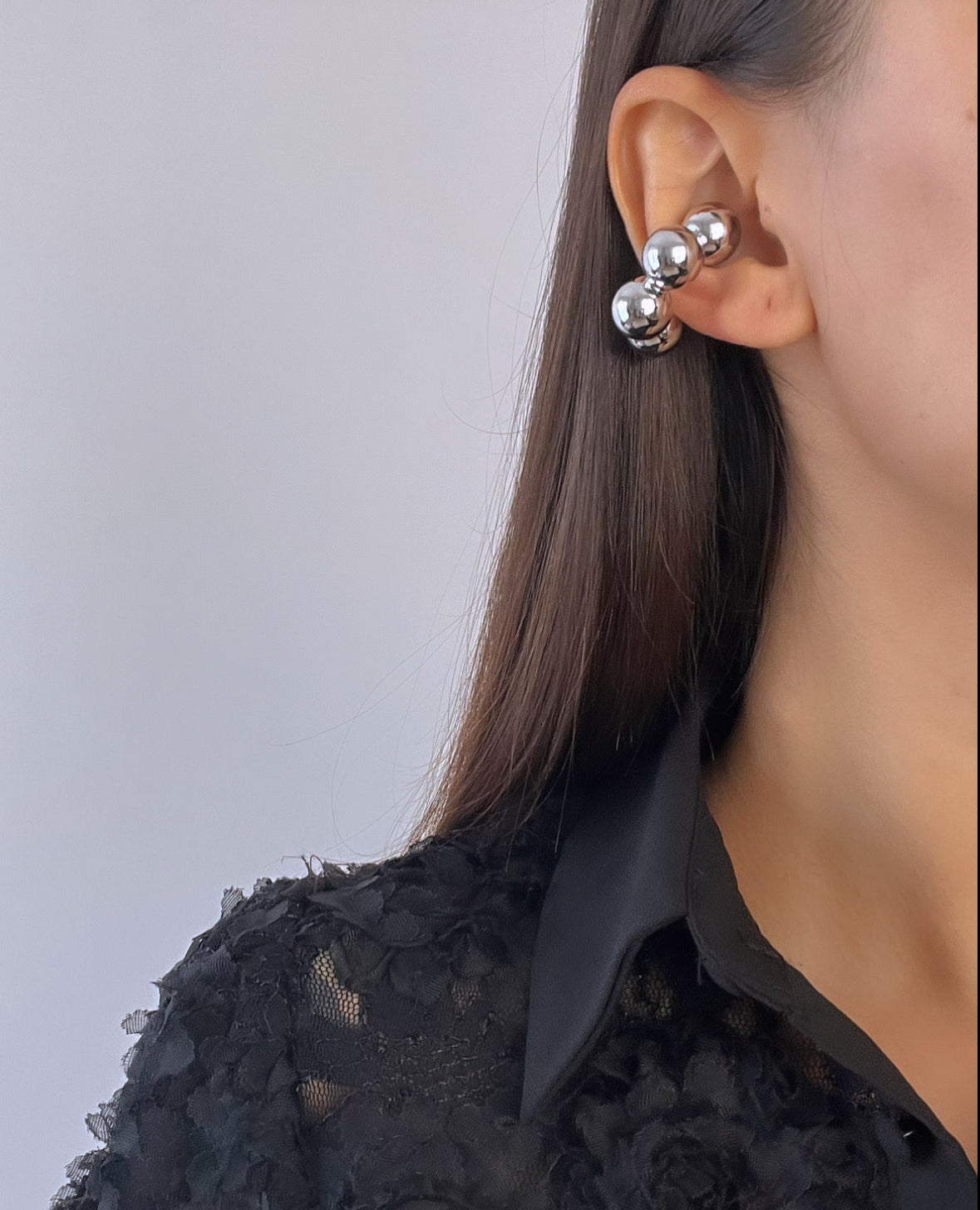 Imported XL Silver Ear Cuff with Bead Detail - Stylish and Unique Design