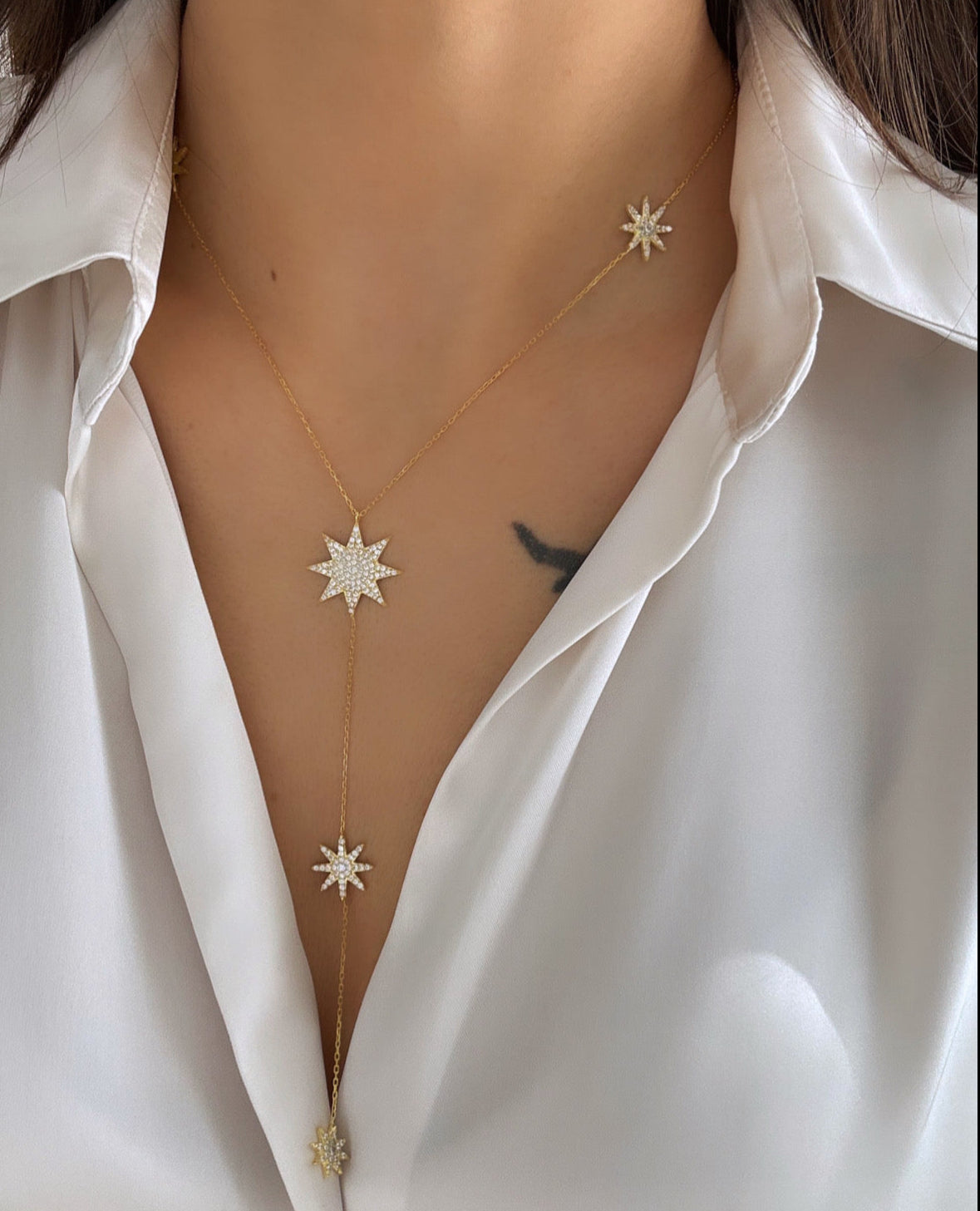 925 Sterling Silver Star-Detail Gold Necklace