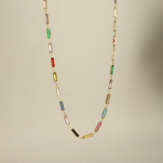 925 Sterling Silver Multicolor Geometric Pendant Necklace