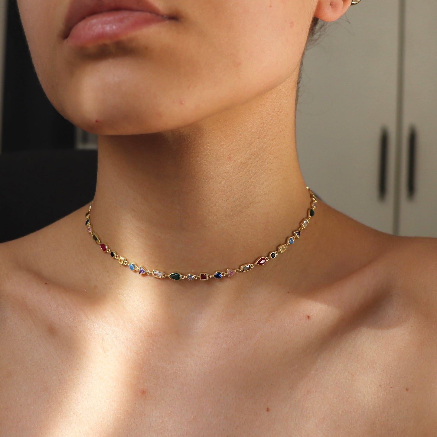 Colorful 925 Silver Mixed Symbol Choker Necklace