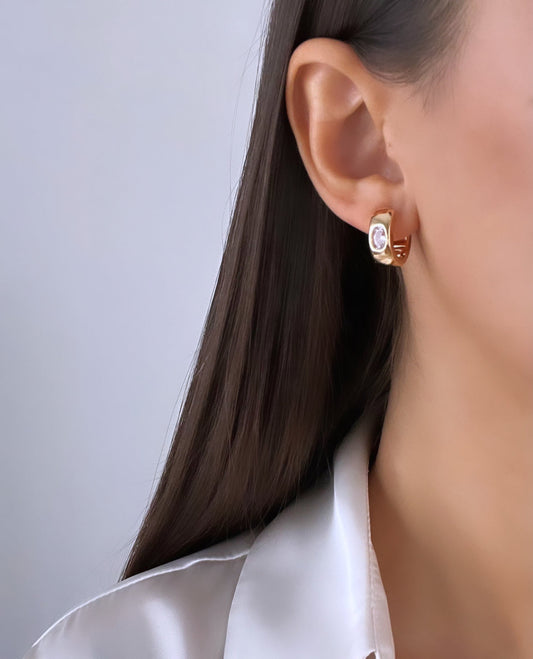 Stunning Gold Hoop Earrings with White Stone Accents