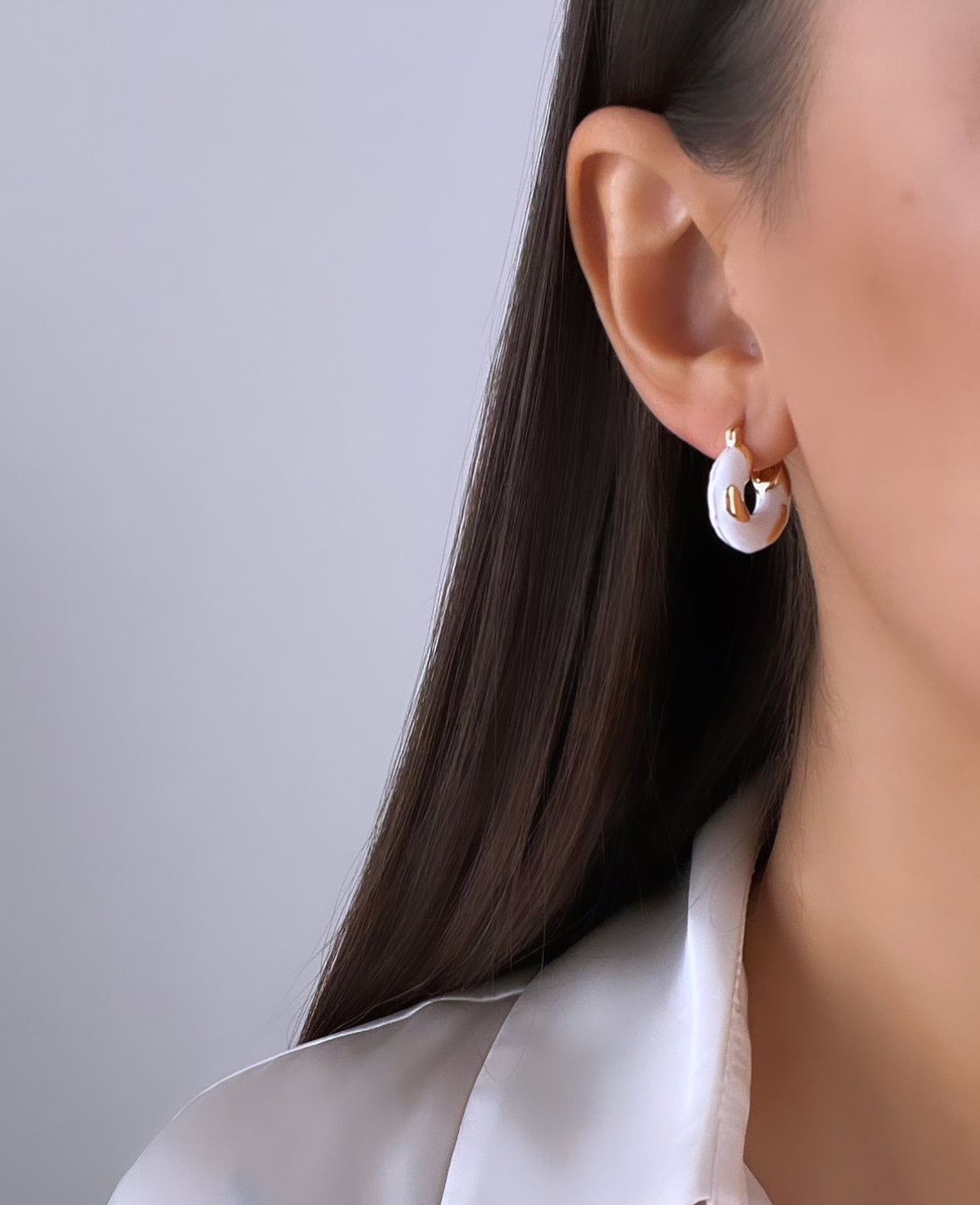 Stunning White Enamel Hoop Earrings