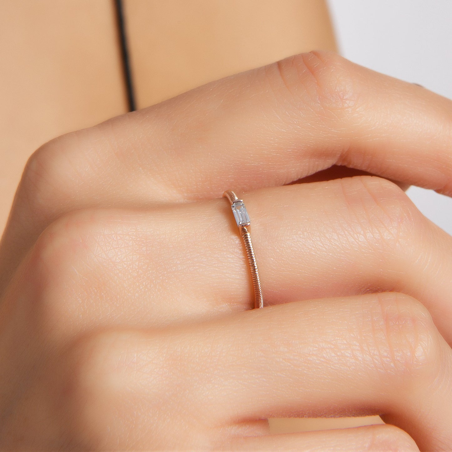 Stunning Horizontal Gold Ring with Textured Line Design and Sparkling Stones