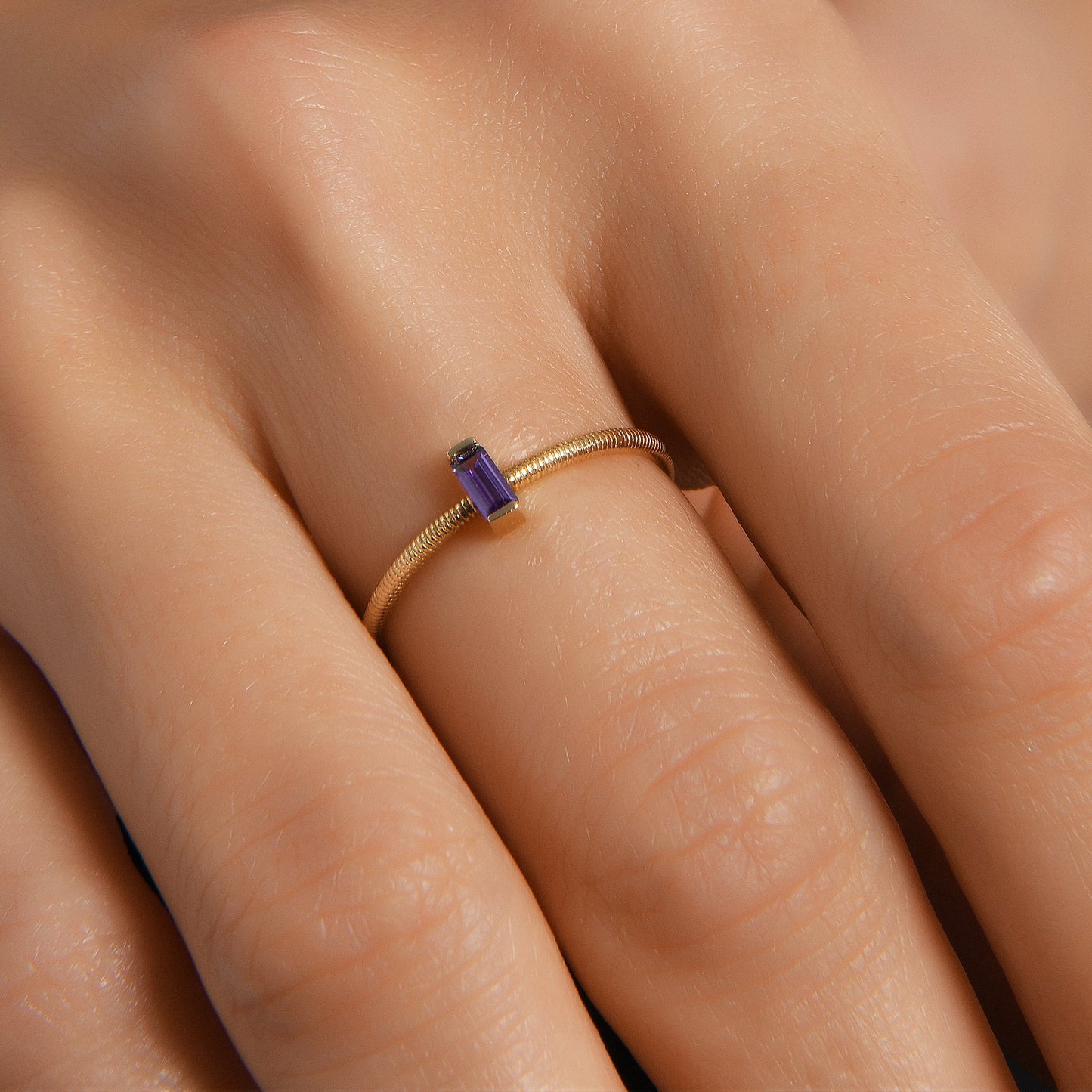 Textured Vertical Baguette Cut Gemstone Gold Ring