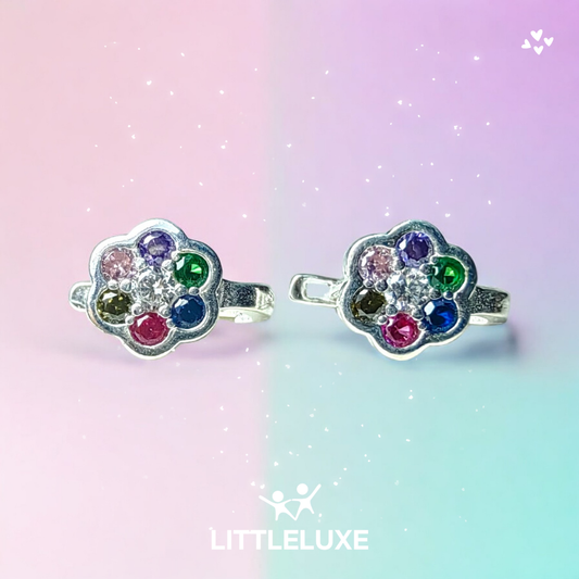 Stylish and Sporty Colorful Flower Motif Silver Earrings for Kids with Sparkling Stones