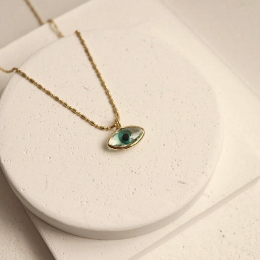 925 Sterling Silver Green Glass Eye Necklace - Unique and Stylish Protection Charm