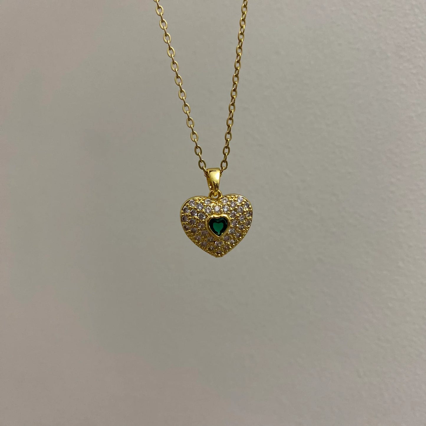 Charming Green Stone Heart Necklace in Durable Steel