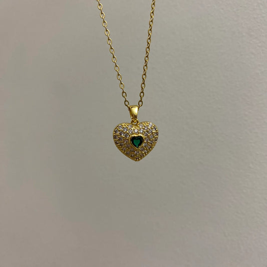 Charming Green Stone Heart Necklace in Durable Steel