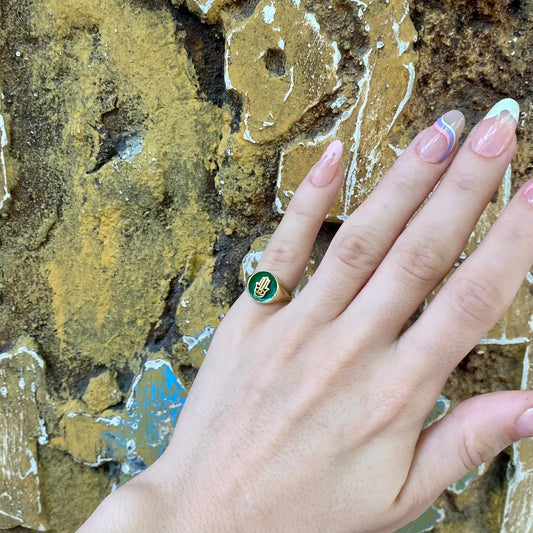 925 Sterling Silver | Enamel Fatima Hand Pinky Ring