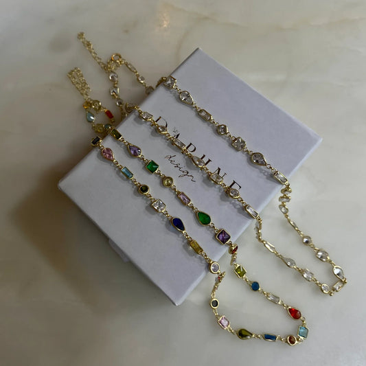 Sterling Silver 925 Mixed Stone Chain Necklace