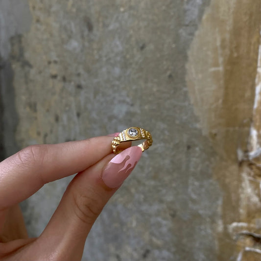 925 Sterling Silver Stone-Embellished Braided Pinky Ring